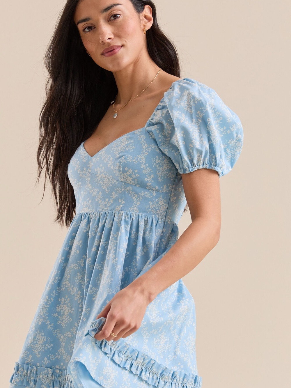 Altar'd State Blue Meggie Floral Puff Sleeve Mini Dress